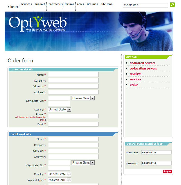 Сайт хостинг провайдера «Optyweb»